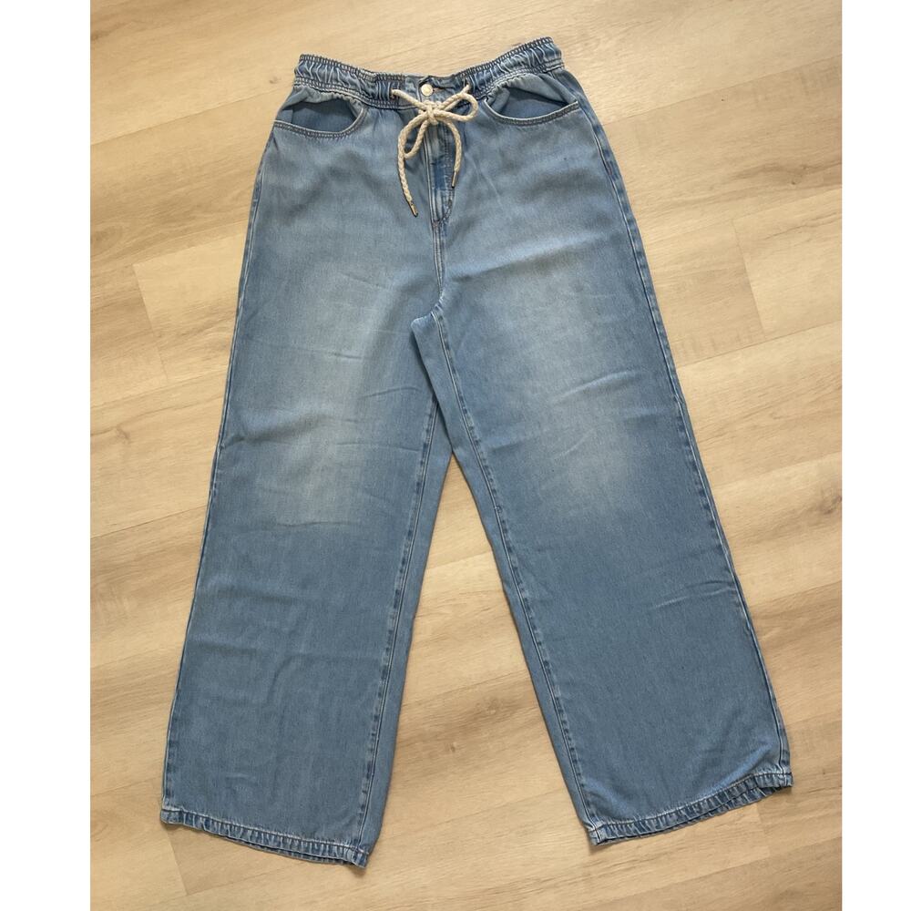 Loft The Palazzo Womens Zip Up Denim Palazzo Pants Light Wash Size 12 - Picture 1 of 12